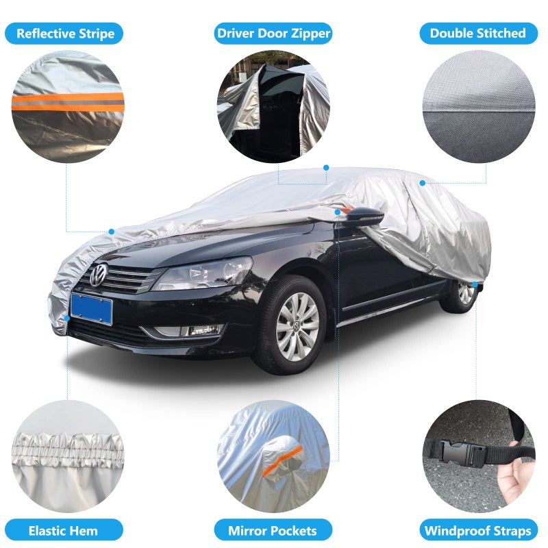 SEAZEN Car Cover Waterproof All Weather, Full car Covers UV Protection/Snowproof/Dustproof, Universal Car Cover 2 Layer with Zipper (Fit Sedan Length Up to 209") - Image 4